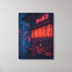 Cyberpunk Ramen Night Poster – Neon Japanse Stad Canvas Afdruk