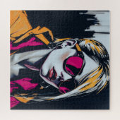 Cyberpunk Rebel Girl – Stijlvolle digitale kunst Legpuzzel (Horizontaal)