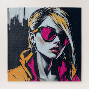 Cyberpunk Rebel Girl – Stijlvolle digitale kunst Legpuzzel