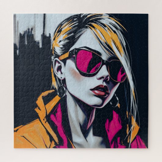 Cyberpunk Rebel Girl – Stijlvolle digitale kunst Legpuzzel (Verticaal)