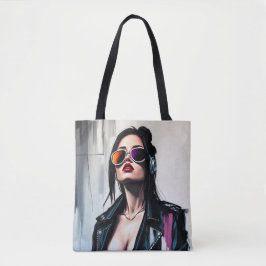 Cyberpunk Rebel Girl – Stijlvolle digitale kunst Tote Bag