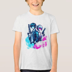 Cyberpunk Rebels – Neon Duo met blasters Tri-Blend Shirt