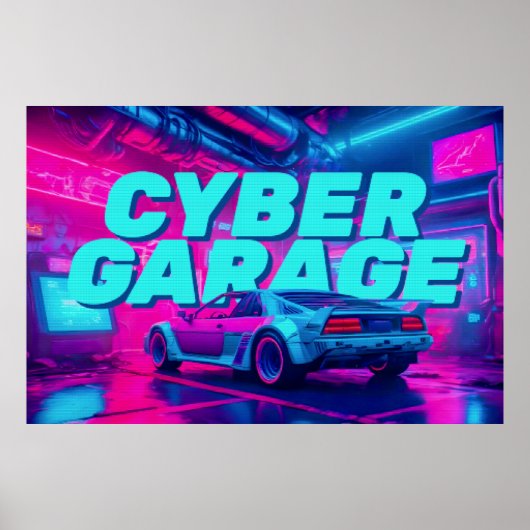 Cyberpunk Retro Car Synthwave Garage Sci-Fi Poster (Voorkant)