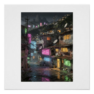 Cyberpunk Rio de Janeiro Nachtelijke Taferelen Neo Perfect Poster