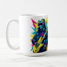 Cyberpunk Robot Gitarist Synthwave Kunst Mok