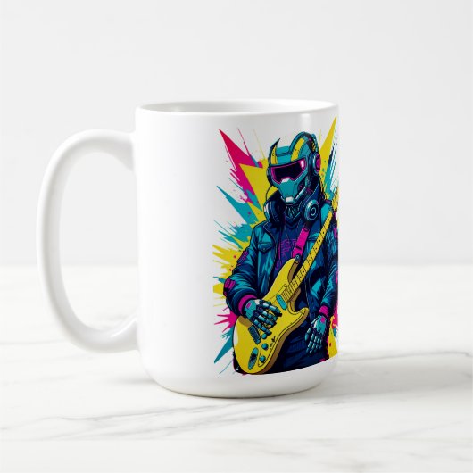 Cyberpunk Robot Gitarist Synthwave Kunst Mok (Links)