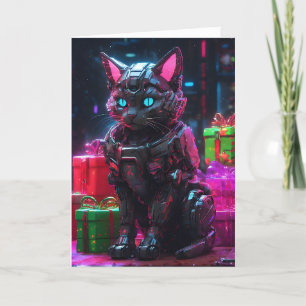 Cyberpunk Robot Kat Kerstmis Feestdagen Kaart