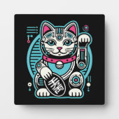 Cyberpunk Robot Maneki Neko Lucky Cat, Geld Fotoplaat (Voorkant)