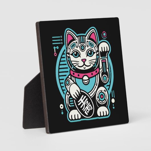 Cyberpunk Robot Maneki Neko Lucky Cat, Geld Fotoplaat (Voorkant)