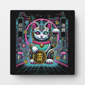 Cyberpunk Robot Maneki Neko Lucky Cat, Geld Fotoplaat (Voorkant)