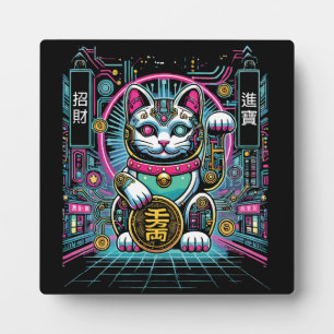 Cyberpunk Robot Maneki Neko Lucky Cat, Geld Fotoplaat