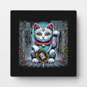 Cyberpunk Robot Maneki Neko Lucky Cat, Geld Fotoplaat (Voorkant)