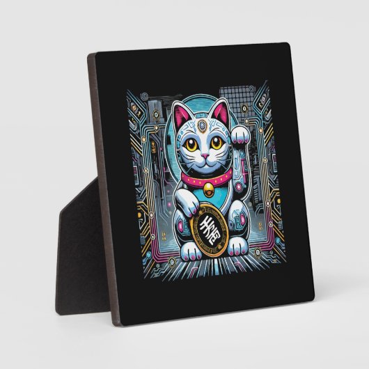 Cyberpunk Robot Maneki Neko Lucky Cat, Geld Fotoplaat (Voorkant)