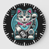 Cyberpunk Robot Maneki Neko Lucky Cat, Geld Grote Klok (Voorkant)