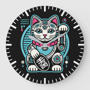 Cyberpunk Robot Maneki Neko Lucky Cat, Geld Grote Klok
