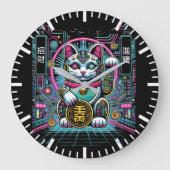 Cyberpunk Robot Maneki Neko Lucky Cat, Geld Grote Klok (Voorkant)