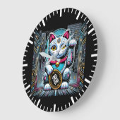 Cyberpunk Robot Maneki Neko Lucky Cat, Geld Grote Klok (Hoek)