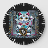 Cyberpunk Robot Maneki Neko Lucky Cat, Geld Grote Klok (Voorkant)
