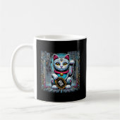 Cyberpunk Robot Maneki Neko Lucky Cat, Geld Koffiemok (Links)