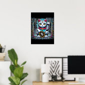 Cyberpunk Robot Maneki Neko Lucky Cat, Geld Poster (Thuiskantoor)