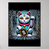 Cyberpunk Robot Maneki Neko Lucky Cat, Geld Poster (Voorkant)