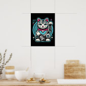 Cyberpunk Robot Maneki Neko Lucky Cat, Geld Poster (Keuken)
