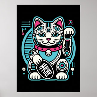 Cyberpunk Robot Maneki Neko Lucky Cat, Geld Poster