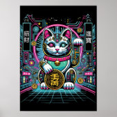 Cyberpunk Robot Maneki Neko Lucky Cat, Geld Poster (Voorkant)