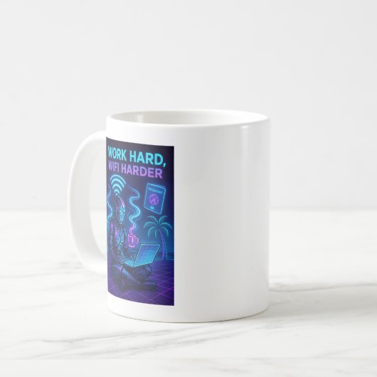 Cyberpunk Robot Mok – Tech Humor Coffee Cup (Voorkant links)