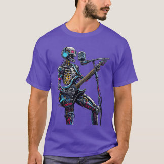 Cyberpunk Robotic Skeleton Elektrische Gitaarmuzie T-shirt