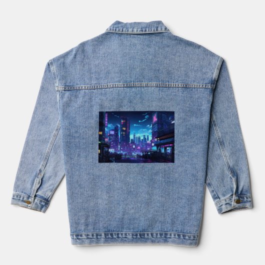 Cyberpunk Rooftop Tokyo Denim Jacket (Achterkant)
