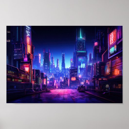 Cyberpunk Rooftop Tokyo Poster (Voorkant)