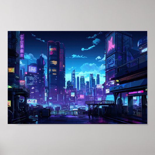 Cyberpunk Rooftop Tokyo Poster (Voorkant)
