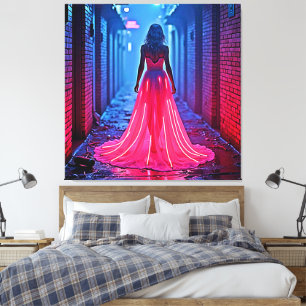 Cyberpunk Roze Licht Jurk Steeg Mysterie Kunst Canvas Afdruk