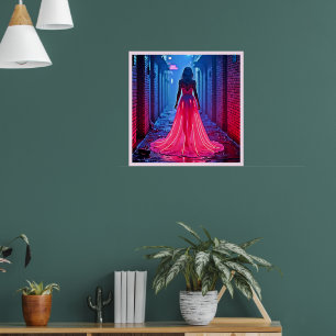 Cyberpunk Roze Licht Jurk Steeg Mysterie Kunst Poster