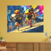 Cyberpunk Runners Sprint Neon Rain City Action Art Canvas Afdruk (Insitu (Woonkamer))