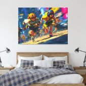 Cyberpunk Runners Sprint Neon Rain City Action Art Canvas Afdruk (Insitu (Slaapkamer))
