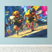 Cyberpunk Runners Sprint Neon Rain City Action Art Canvas Afdruk (Insitu (Houten vloer))