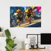 Cyberpunk Runners Sprint Neon Rain City Action Art Poster (Thuiskantoor)