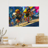 Cyberpunk Runners Sprint Neon Rain City Action Art Poster (Keuken)