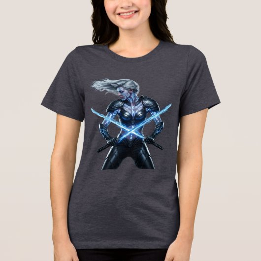 Cyberpunk Samurai Futuristic Kunoichi Tri-Blend Shirt (Voorkant)