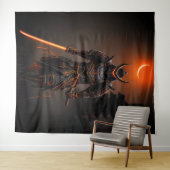 Cyberpunk Samurai Futuristic Warrior Wandkleed (In Situ (horizontaal))