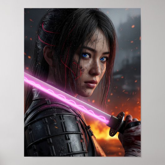Cyberpunk Samurai Girl Poster (Voorkant)