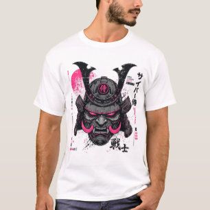Cyberpunk Samurai Helm Neon Mecha T-shirt