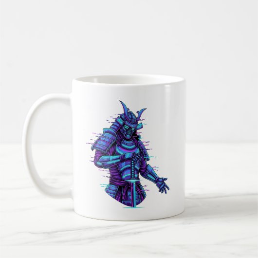 Cyberpunk Samurai in Neon Gloed Koffiemok (Links)