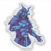 Cyberpunk Samurai in Neon Gloed Sticker (Voorkant)