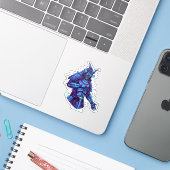 Cyberpunk Samurai in Neon Gloed Sticker (Laptop met iPhone)