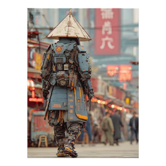 Cyberpunk Samurai Mecha Conical Hat Foto Afdruk (Voorkant)