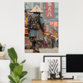 Cyberpunk Samurai Mecha Conical Hat Poster (Thuiskantoor)
