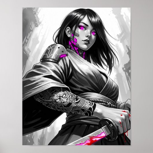 Cyberpunk Samurai Meisje Poster (Voorkant)
